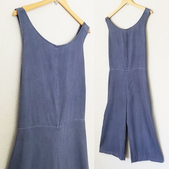 Anthropologie Cloth & Stone Tie Open Back Crop Jumpsuit L Wide Leg Flowy Tencel - Picture 9 of 12